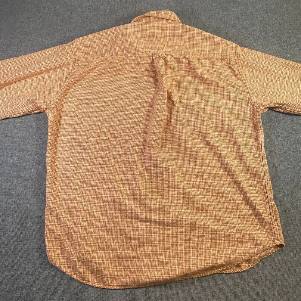J Crew Check Plaid Houndstooth Flannel‎ Shirt Mens Size Large Orange